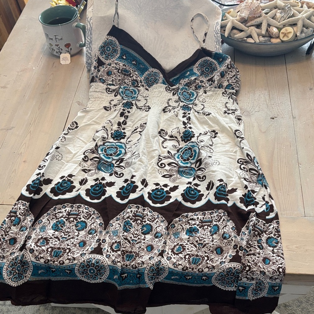 She's Cool Blue and Brown Patterned Dress Size Small women's